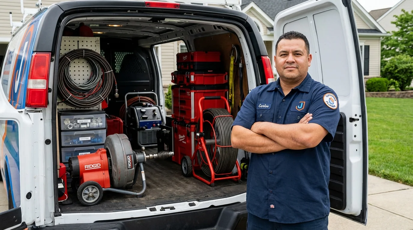 Professional drain cleaning equipment and Johns Plumbing LLC plumber in Stamford