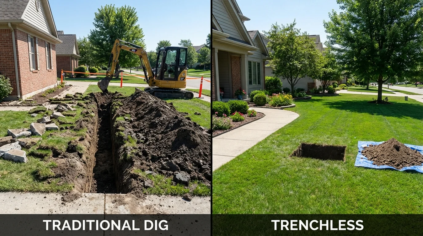 Trenchless sewer repair with minimal yard damage versus traditional excavation in Stamford, CT